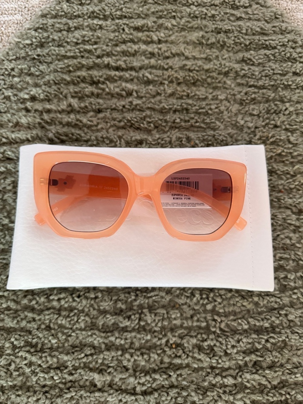 Le Specs Peach Square Acetate Sunglasses with Gold Accents